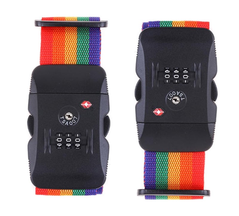 Fullplus Travel Luggage Strap Adjustable Suitcase Packing Belt with TSA Combination Lock 2 Pack Rainbow 2P - Image 1